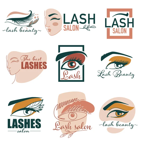 睫毛工作室 为妇女提供的美容服务 带有书法铭文的一套孤立的标签和标志 女性化妆品美容师程序与美容美容美发 — 图库矢量图片