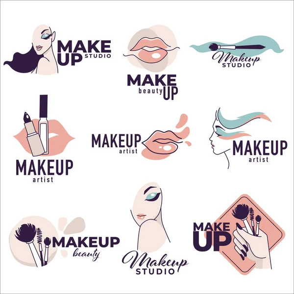 Beauty Salon Visage Services Females Isolated Set Emblems Logotypes Applying — Stock Vector