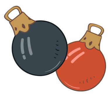 Noel ağacı süslemeleri için dekoratif oyuncaklar, asmak için delikleri olan münferit Xmas mücevherleri ikonu. Kış tatilinin güzelliği ve sembolik öğesi ve yeni yıl kutlamaları, düz stil vektörü