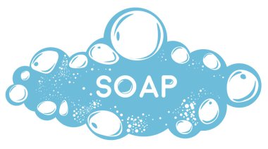 Cosmetic products and hygiene, isolated soap y water with bubbles. Shampoo or detergent, bubbly liquid for shaving or bathing. Freshness and cleanliness. Glossy ball froth, vector in flat style clipart