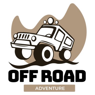 Off-road maceraları için 4x4 otomobil kullanan ekstrem turizm. Uzak yerlerde keşif gezisi. Seyahat ve seyahat rozeti ya da etiket. Araç ve mesaj, kirli tepede giden kamyon. Düz biçimli vektör