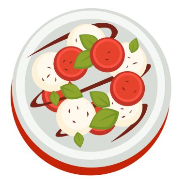 Vanilyalı dondurma kepçesi tabakta servis edilir ve nane yaprakları ve meyve dilimleriyle süslenir. Çikolata parçacıkları, restoranda ya da lokantada lezzetli atıştırmalıklar. Süslü tatlı. Düz biçimli vektör