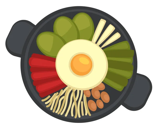 Éttermi Ételek Tálalva Pot Izolált Ikon Tányér Tükörtojás Grillezett Húspálcák — Stock Vector