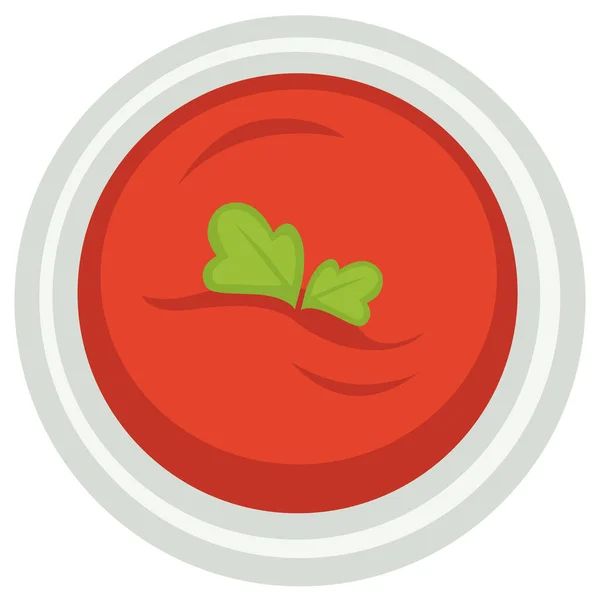 Italian Cuisine Isolated Icon Bowl Tomato Creamy Soup Parsley Leaf — Stock Vector