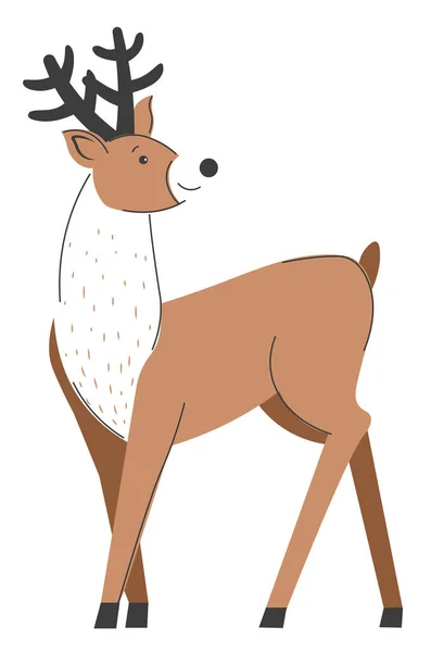 Woodland Animals Big Horns Fluffy Coat Isolated Icon Xmas Reindeer — Stock Vector