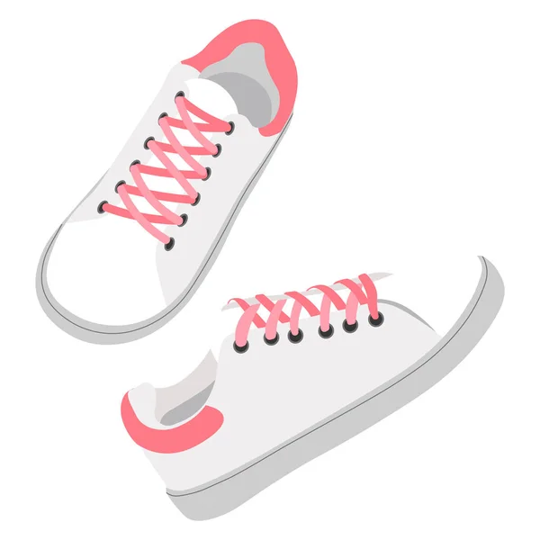 Klassieke Witte Sneakers Met Trendy Roze Veters Geïsoleerd Basisschoeisel Voor — Stockvector