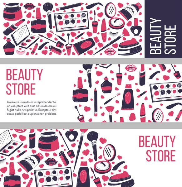 Makijaż Salon Lub Sklep Sprzedający Kosmetyki Dla Pań Banery Lub — Wektor stockowy