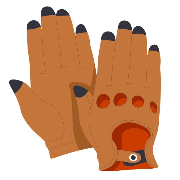 Fashionable Brown Leather Gloves Isolated Icon Mittens Cold Weather Seasons — Stock Vector