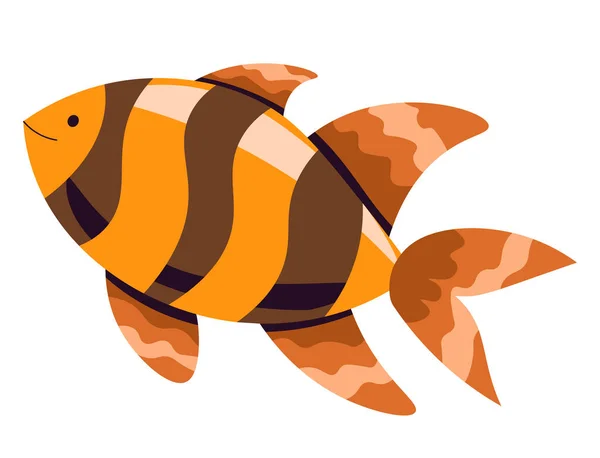 Sea Ocean Marine Dweller Isolated Icon Gold Fish Stripes Fins — Stock Vector