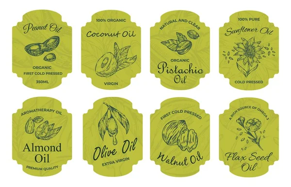 Label Bergaya Dengan Teks Pada Botol Untuk Minyak Organik Ilustrasi - Stok Vektor