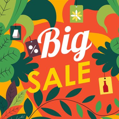 İndirim ve büyük sonbahar ve bahar satışı, mağaza ve mağaza müşterileri ve müşterileri için pazarlama ve tanıtım. Fiyatta indirim, tasfiye ve özel satış teklifi. Düz biçimli vektör