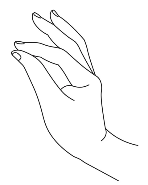 Mão Feminina Desenhada Linha Arte Palma Isolada Com Dedo Indicador — Vetor de Stock