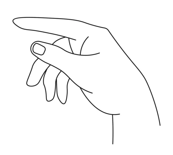 手举着手 用食指指向 用线条艺术画出孤立的手掌 用手势和手势交流 优美的描绘轮廓 简约而纤细的臂膀矢量呈扁平型 — 图库矢量图片