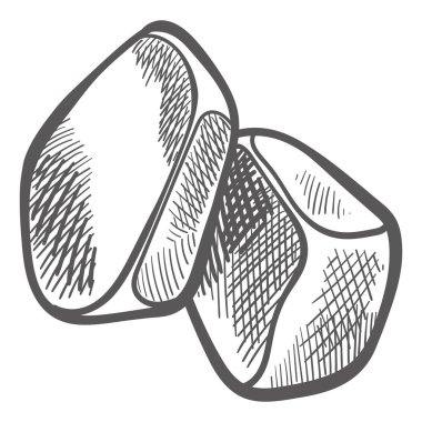 Donmuş su küpleri, içecek ve kokteyller için buz, barlarda ve barlarda servis. Serinletici buzlu kabinlerin izole ikonu, monokrom çizim taslağı. Saflık ve serinlik. Düz biçimli vektör