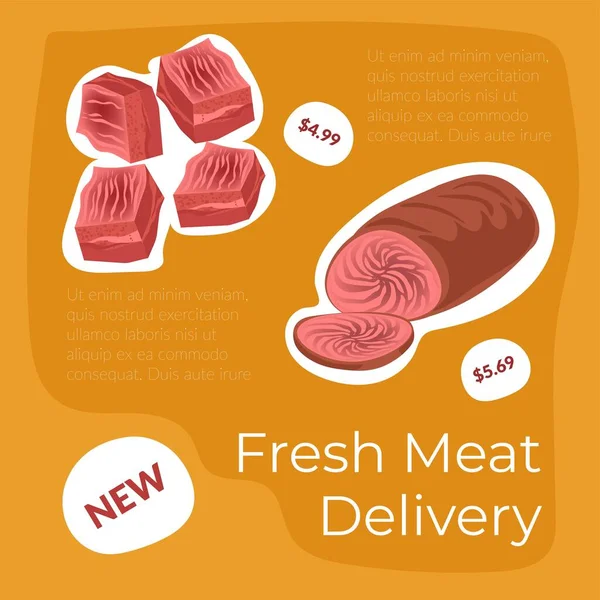 Anuncio Tienda Productos Con Carne Fresca Entrega Gratuita Para Clientes — Vector de stock