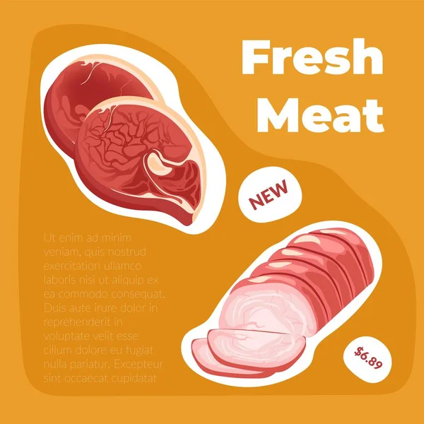 Mięso Wieprzowe Kiełbasa Wątroba Sklepie Lub Sklepie Katalog Produktów Świeży — Wektor stockowy