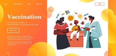 Tıp kurumları aşı yapıyor ve insanları aşılıyor. Şehirlerde bağışıklık ve aşı süreci. Covid 19 savaşıyor ve üstesinden geliyor. Web sitesi veya web sayfası şablonu, iniş sayfası düz vektörü