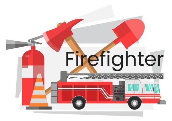 Equipments Machinery Firefighters Brigade Tools Instruments Extinguishing Fire Station Transport — Stock Vector