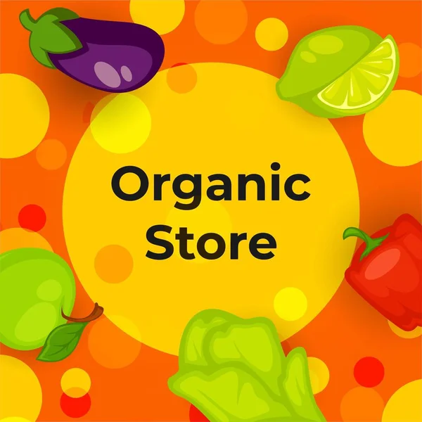 Store Shop Organic Vegetables Fruits Veggies Healthy Eating Dieting Aubergine — Stock Vector