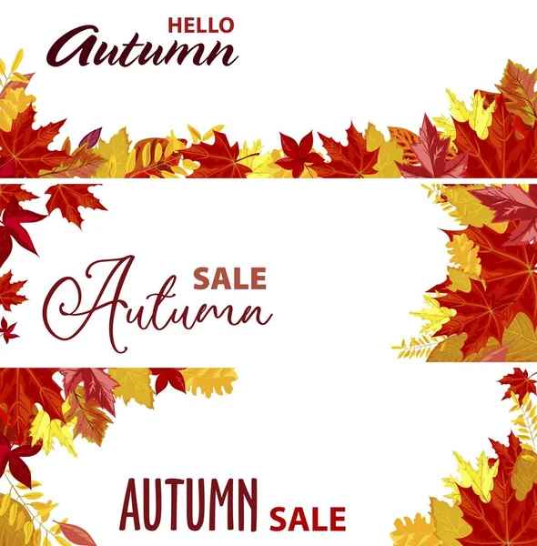Autumn Sale Promotions Banners Posters Copyspace Website Hello Fall Season — Stock Vector