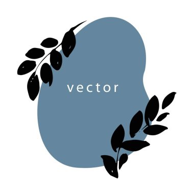 Tebrik kartı ya da kompozisyon pankartıyla botanik dekoru, izole çiçekler ve dal ve dallardan oluşan siluet. Broşür ya da yapraklı broşür. Süs için yapraklar ve yapraklar. Düz biçimli vektör