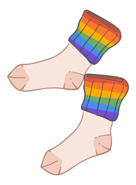温暖的针织袜子 孤立的一双针织物 带有Lgbt符号 彩虹色标志 支持和抗议歧视和仇恨的衣服 青少年的现代服装 矢量呈扁平型 — 图库矢量图片