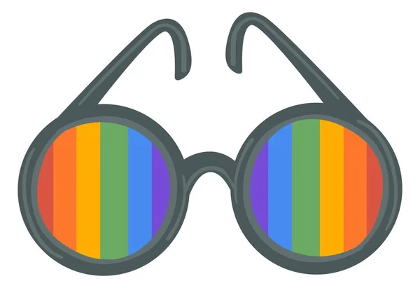 嬉皮士的眼镜 孤立的配件与塑料框架和彩虹圆形眼镜 和平主义与和平 迷幻的外表与装束 当代青少年服装 矢量呈扁平型 — 图库矢量图片