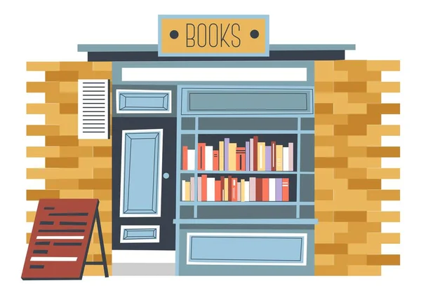 Buchladen Geschäft Mit Literatur Und Bänden Abgelegener Laden Mit Displays — Stockvektor