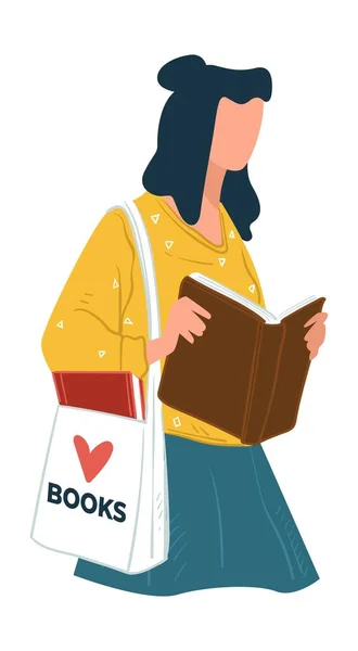 Lesebuch Für Weibliche Charaktere Bücherwurm Mit Publikation Der Hand Student — Stockvektor