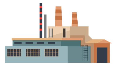 Sanayi ya da tesis dışı, fabrika işi binalar, depolama ve borular. Metalürji ya da mühendislik, modern işletme yapıları ve üretimi. Düz biçim illüstrasyonunda vektör
