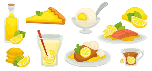 Sweets Desserts Made Lemon Zest Slices Isolated Juice Lemonade Jelly — Stock Vector