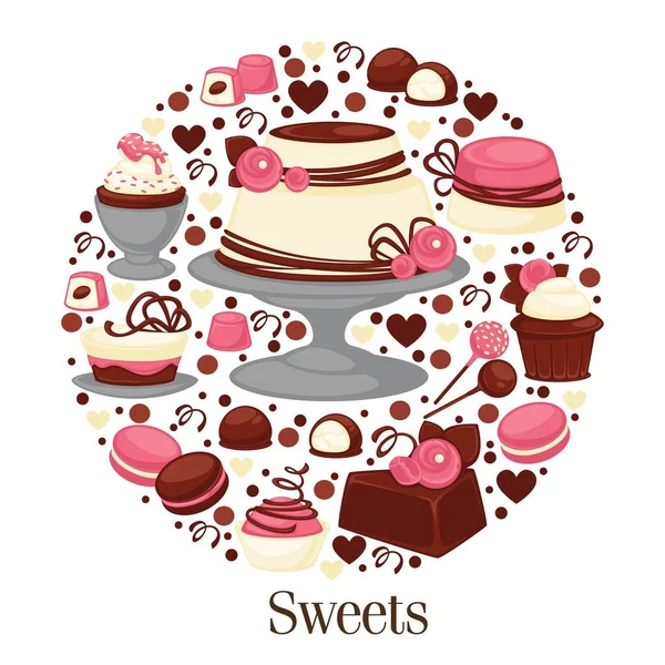 Dessert Pastry Bakery Shop Sweet Products Jam Cream Chocolate Icing — Stockvector