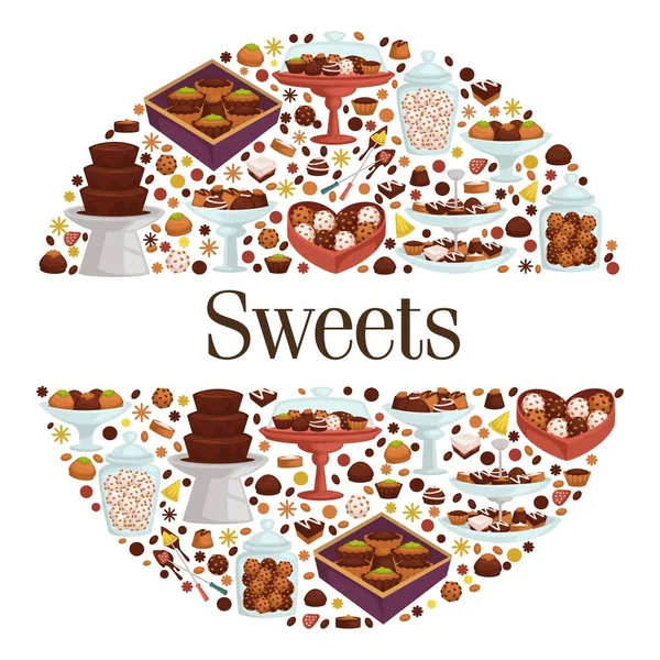 Chocolate Candies Cookies Biscuits Sweets Dessert Assortment Variety Shop Store — Vetor de Stock