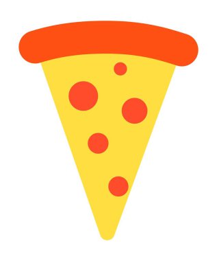 Lezzetli bir dilim pizza, geleneksel İtalyan mutfağının izole edilmiş ikonu. Sebzeli ve peynirli hamur, baharatlı yemek. Müşteriler için restoran veya restoran menüsü, çıkartma ya da amblem. Düz vektör