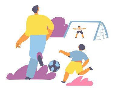 Aile hafta sonları ya da tatiller, izole edilmiş bir baba oğluyla ve arkadaşlarıyla futbol oynuyor. Babamın futbol maçına katılması, bağ kurması ve ilişki kurması. Çocuk ve baba dışarıda, düz bir şekilde taşıyıcı.