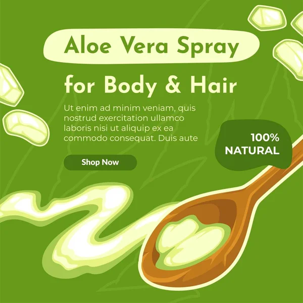 stock vector Body and hair spray with aloe vera organic ingredient. Natural product for treatment and care, shop with assortment for health. Website page, internet site, landing page template. Vector in flat style