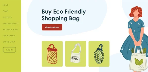 Umweltfreundliche Einkaufstasche Aus Netz Oder Textil Kaufen Verpackung Für Gemüse — Stockvektor
