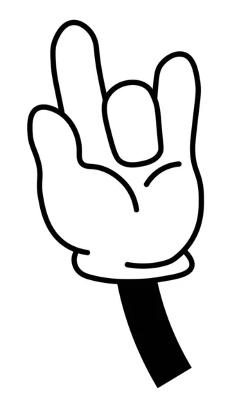 摇滚乐或重音乐的号角符号 孤立的手势 属于亚文化 非语言交流和身体语言 单色简图 平面画图矢量 — 图库矢量图片