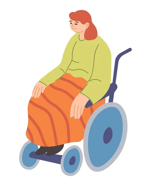 Handicap Incapacité Marcher Caractère Féminin Isolé Fauteuil Roulant Avec Couverture — Image vectorielle