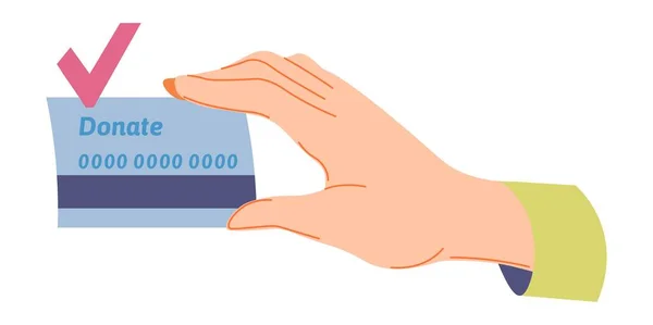 Pessoa Usando Cartão Crédito Para Doar Dinheiro Ajuda Mão Isolada — Vetor de Stock