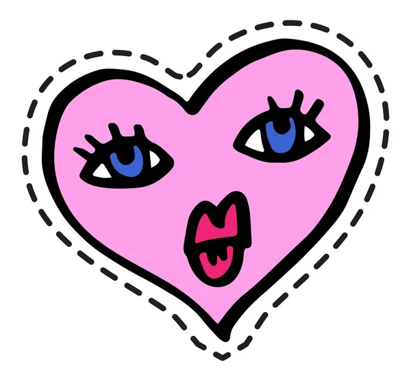 Drôle Personnage Coeur Avec Visage Yeux Lèvres Maquillage Personnage Décoration — Image vectorielle