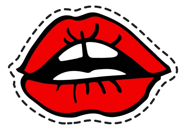 色彩斑斓的女人嘴唇张开的嘴露出牙齿女性身体部位时髦的外观 浪漫的表情 可爱的脸 情绪化的女孩 贴纸或标签 孤立图标 平面矢量 — 图库矢量图片