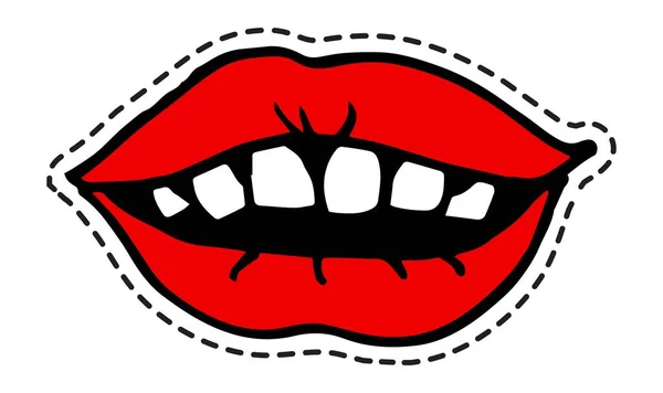 Emoção Rir Traça Aberta Com Lábios Vermelhos Dentes Aparência Menina —  Vetores de Stock