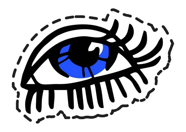 Weibliches Charakterauge Mit Blauer Pupille Und Langen Verlängerten Wimpern Schönheit — Stockvektor
