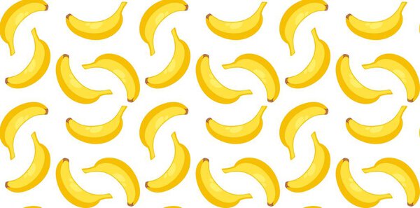 Exotic and tropical banana meal, healthy and organic product. Sweet dessert decor and nutrient, vitamins and nourishment juicy food. Background or print, seamless pattern. Vector in flat style
