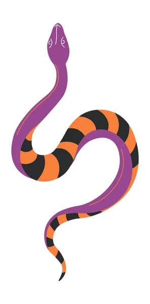 Wildlife and wilderness animals and reptiles, isolated toxic or poisonous snake. Serpent with colorful skin pattern, rattlesnake or exotic kind of cobra. Scary amphibians. Vector in flat style
