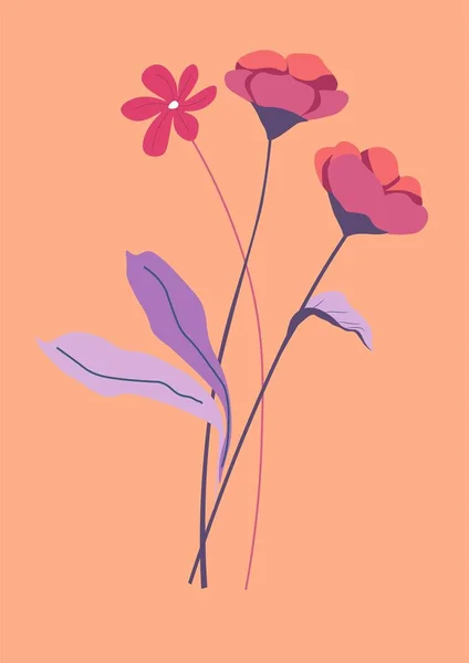 Blooming Flowers Tender Floral Composition Stems Foliage Arrangement Leaves Petals — Wektor stockowy