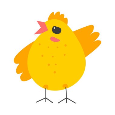 Rooster character, isolated small chicken with funny expression on muzzle. Cute personage on thin legs. Chick natural habitat, spring season and easter holiday celebration. Vector in flat style