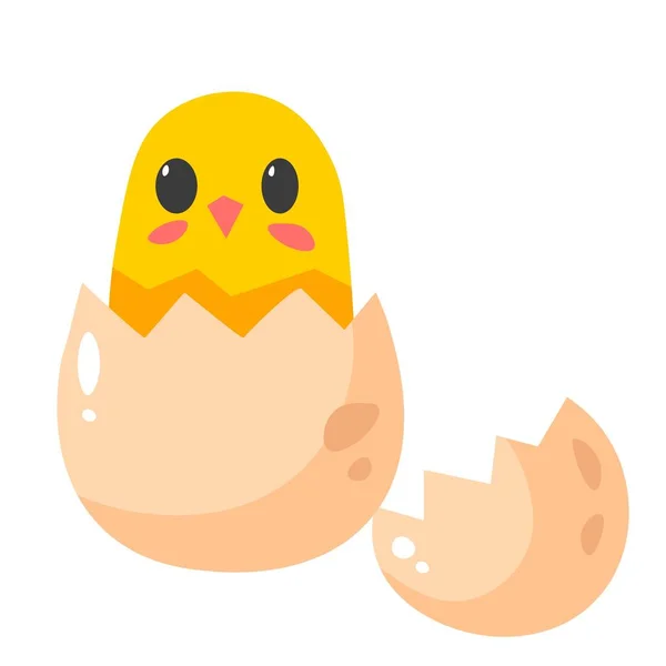 Newborn Chick Sitting Eggshell Isolated Cute Character Farming Animals Avian — Stock vektor