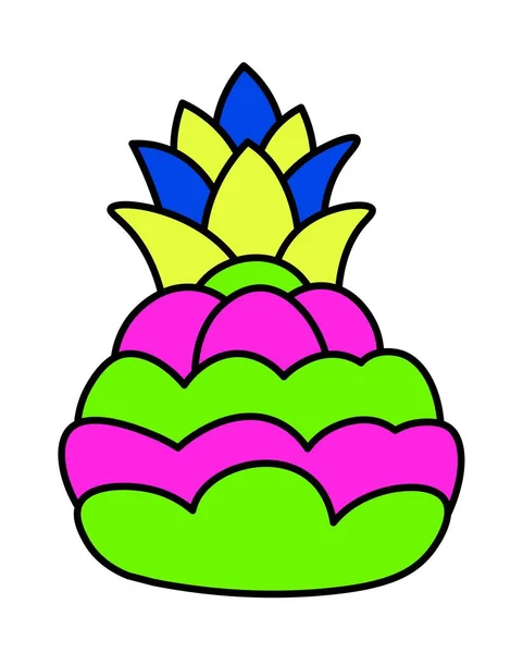 Tropische Fruitsticker Pleister Geïsoleerde Kleurrijke Ananas Met Bladeren Exotische Maaltijd — Stockvector